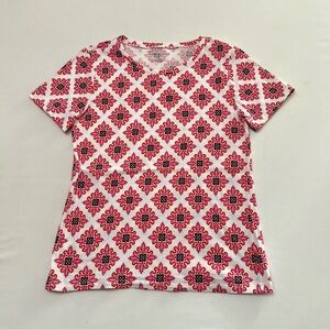 Ann Taylor Factory Short Sleeve Top Red & Black Geometric Print T Shirt Size XS